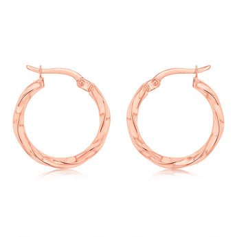 9ct Rose Gold Silver Filled Double Side Diamond Cut Hoop Earrings