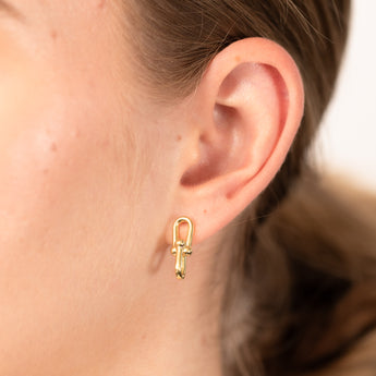 9ct Yellow Gold Silver Filled Link Drop Stud Earring