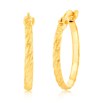 9ct Yellow Gold Silver Filled Fancy Patterned Hoop Earring
