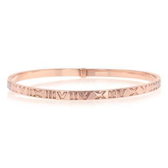 9ct Rose Gold Silver Filled 4mm Wide Roman Numeral 65mm Bangle
