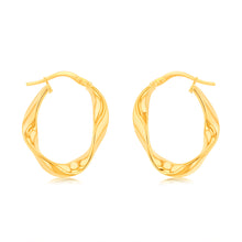 Load image into Gallery viewer, 9ct Yellow Gold Silverfilled Fancy Oval Hoop Earrings