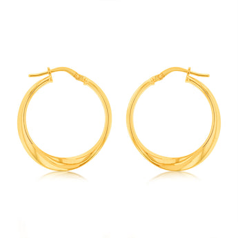 9ct Yellow Gold Silver Filled Fancy 20mm Hoop Earrings