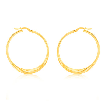 9ct Yellow Gold Silver Filled Fancy 30mm Hoop Earrings