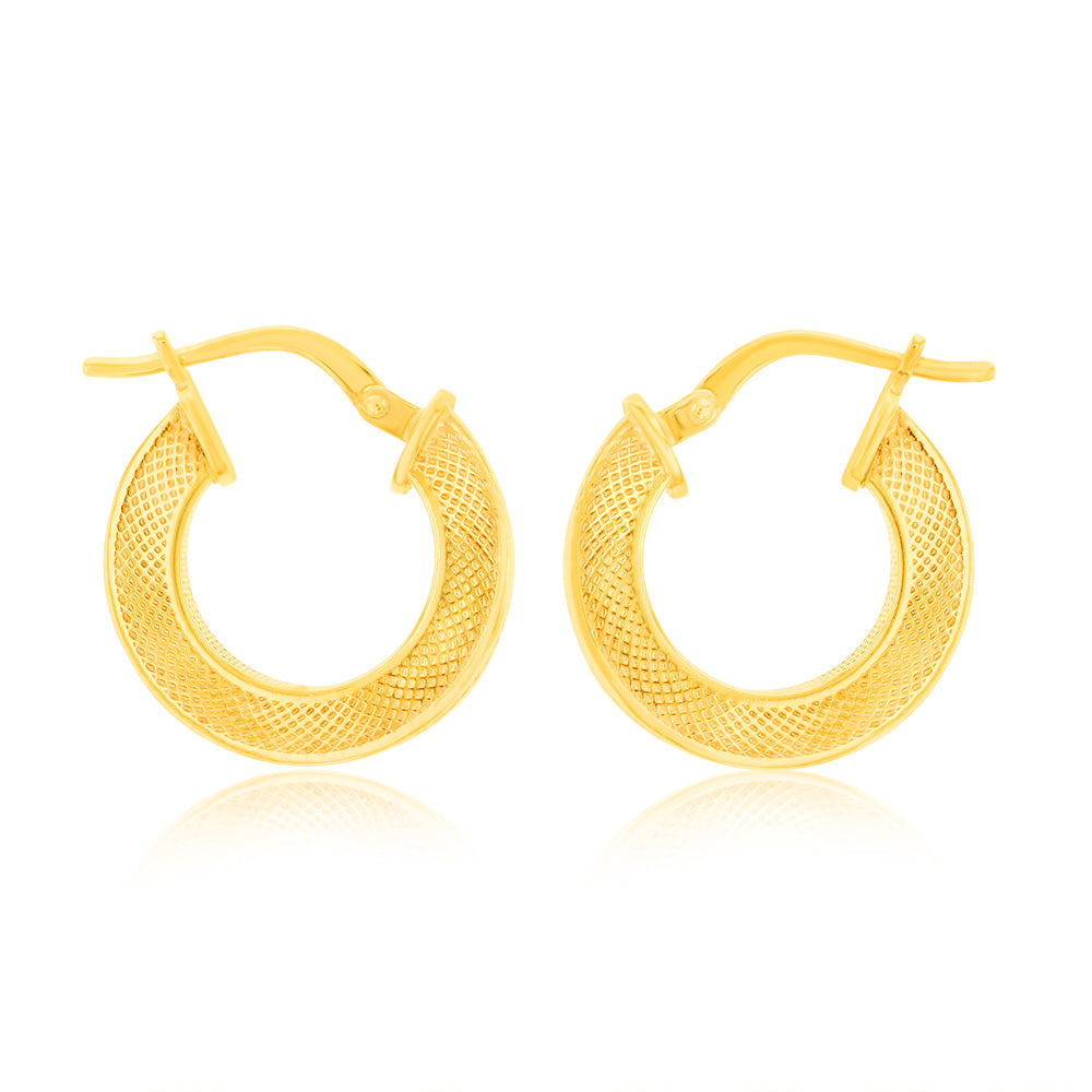 9ct Yellow Gold Silverfilled Fancy 10mm Hoop Earrings