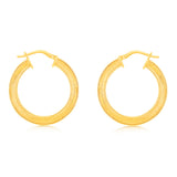 9ct Yellow Gold Silver Filled Patterned Square Tube 20mm Hoop Earrings