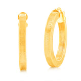 9ct Yellow Gold Silver Filled Patterned Square Tube 20mm Hoop Earrings