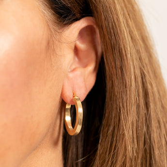 9ct Yellow Gold Silver Filled Patterned Square Tube 20mm Hoop Earrings