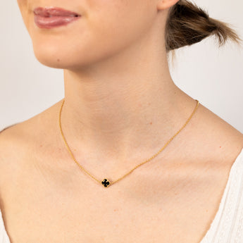 9ct Yellow Gold Silver Filled Black Flower 45cm Chain