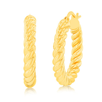 9ct Yellow Gold Silver Filled Chunky Twisted Hoop Earrings