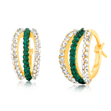 Load image into Gallery viewer, 9ct Yellow Gold Silver filled Triple Row Yellow And White Crystal Hoop Earrings