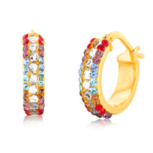 Load image into Gallery viewer, 9ct Yellow Gold Silverfilled Multicolour Crystal 10mm Hoop Earrings