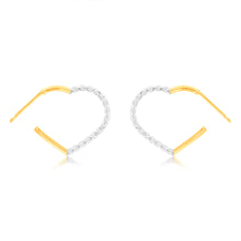 Load image into Gallery viewer, 9ct Yellow Gold Silverfilled Two Tone Heart 3/4th Hoop Earrings