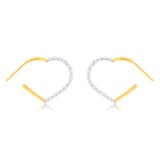 9ct Yellow Gold Silverfilled Two Tone Heart 3/4th Hoop Earrings