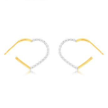 9ct Yellow Gold Silverfilled Two Tone Heart 3/4th Hoop Earrings