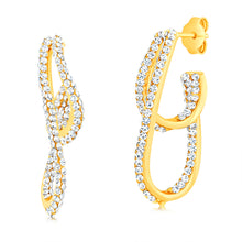 Load image into Gallery viewer, 9ct Yellow Gold Silverfilled Crystal Abstract 3/4th Hoop Earrings
