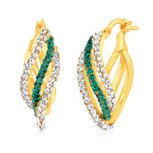 Load image into Gallery viewer, 9ct Yellow Gold Silverfilled Green And White Crystal Triple Hoop Earrings