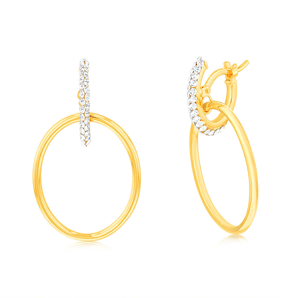 9ct Yellow Gold Silverfilled Crystal Circle Drop Earrings