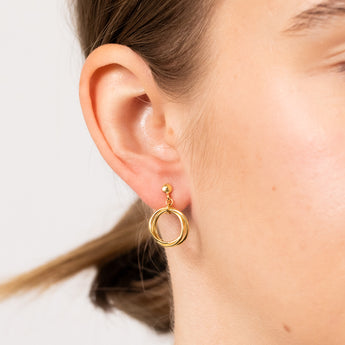 9ct Yellow Gold Silverfilled Interconnected Circle Drop Earrings