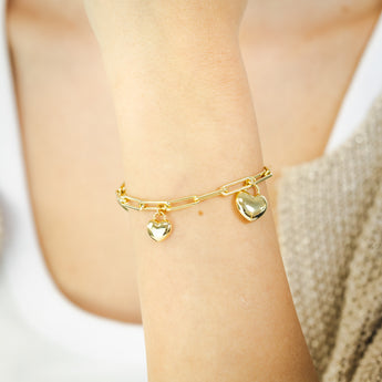 9ct Yellow Gold Silverfilled Heart Charm 19.7cm Bracelet
