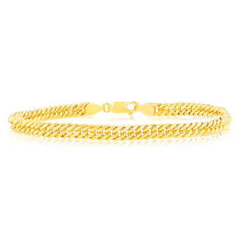 9ct Yellow Gold Silverfilled Double Concave 100Gauge Curb 21cm Bracelet