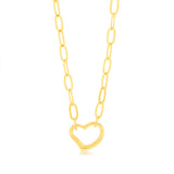 9ct Yellow Gold Silverfilled Heart Pendant Paperclip 45cm Chain