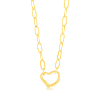9ct Yellow Gold Silverfilled Heart Pendant Paperclip 45cm Chain