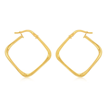 9ct Yellow Gold Silverfilled Square Hoop Earrings
