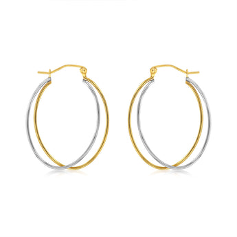 9ct Yellow And White Gold Two Tone Silverfilled Tube Earrings