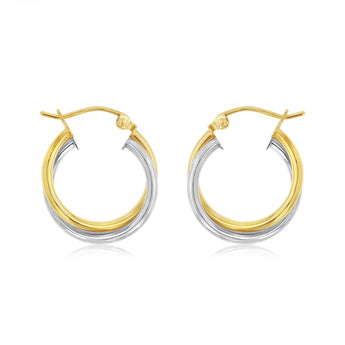 9ct Yellow And White Gold Two Tone Silverfilled Polished Twisted 16 X 20mm Hoop Earrings
