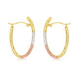 9ct Yellow White And Rose Gold Tricolor Silverfilled Diamond Cut Hoop Earrings