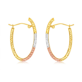 9ct Yellow White And Rose Gold Tricolor Silverfilled Diamond Cut Hoop Earrings