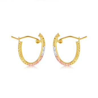 9ct Yellow White And Rose Gold Tricolour Silverfilled Diamond Cut Earrings