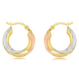 9ct Yellow White And Rose Gold Tricolour Silverfilled Superlight Stamped Hoop Earrings