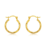 9ct Yellow Gold Silverfilled Superlight Diamond Cut Stamped Hoop Earrings