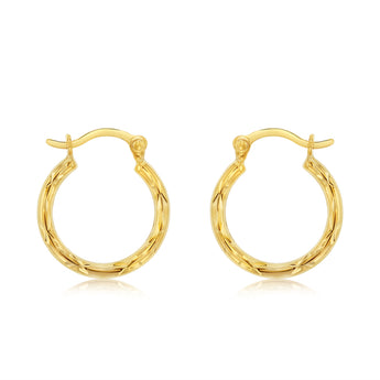 9ct Yellow Gold Silverfilled Superlight Diamond Cut Stamped Hoop Earrings
