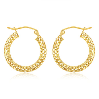 9ct Yellow Gold Silverfilled Mesh Diamond Cut 3 X 20mm Hoop Earrings
