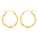 9ct Yellow And White Two Tone Gold Silverfilled Diamond Cut 2 X 20mm Hoop Earrings