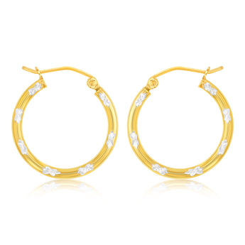 9ct Yellow And White Two Tone Gold Silverfilled Diamond Cut 2 X 20mm Hoop Earrings