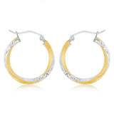 9ct Yellow And White Two Tone Gold Silverfilled Diamond Cut Hoop Earrings