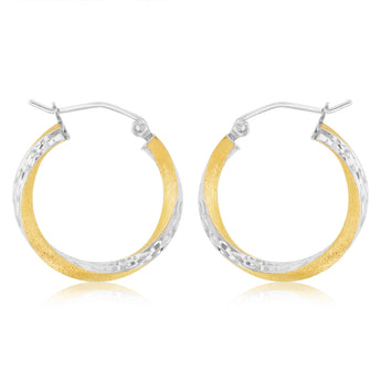 9ct Yellow And White Two Tone Gold Silverfilled Diamond Cut Hoop Earrings