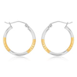 9ct Yellow And White Two Tone Gold Silverfilled Diamond Cut 2 X 20mm Hoop Earrings