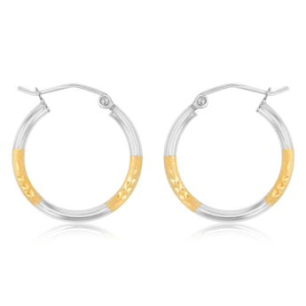9ct Yellow And White Two Tone Gold Silverfilled Diamond Cut 2 X 20mm Hoop Earrings