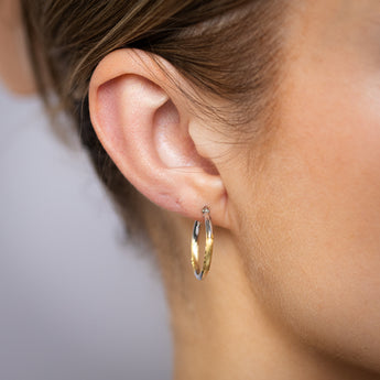 9ct Yellow And White Two Tone Gold Silverfilled Diamond Cut 2 X 20mm Hoop Earrings