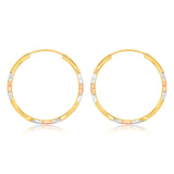 9ct Yellow White And Rose Gold Tricolour Silverfilled Diamond Cut 1.8 X 25mm Hoop Earrings