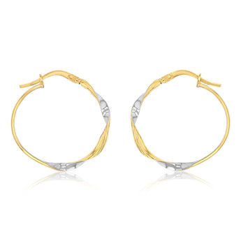 9ct Yellow And White Two Tone Gold Silverfilled Twisted Hoop Earrings