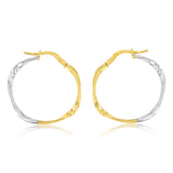 9ct Yellow And White Two Tone Gold Silverfilled Fancy Hoop Earrings