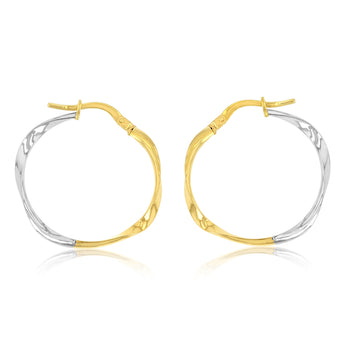 9ct Yellow And White Two Tone Gold Silverfilled Fancy Hoop Earrings