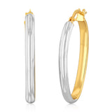 9ct Yellow Gold And White Two Tone Gold Silverfilled Fancy Hoop Earrings