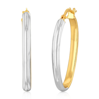9ct Yellow Gold And White Two Tone Gold Silverfilled Fancy Hoop Earrings