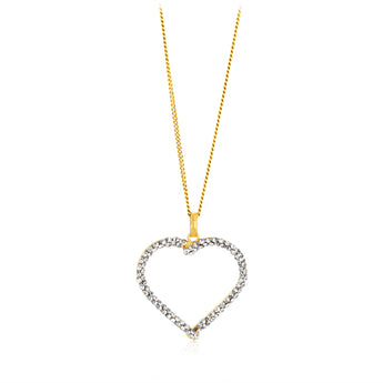 9ct Yellow Gold Silverfilled Crystals On Heart Cut Out Pendant